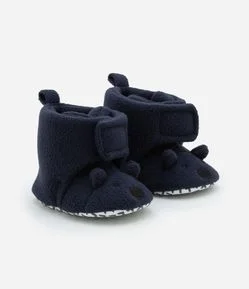 Bota Infantil em Fleece com Bordado Ursinho - Tam 0 a 12 meses