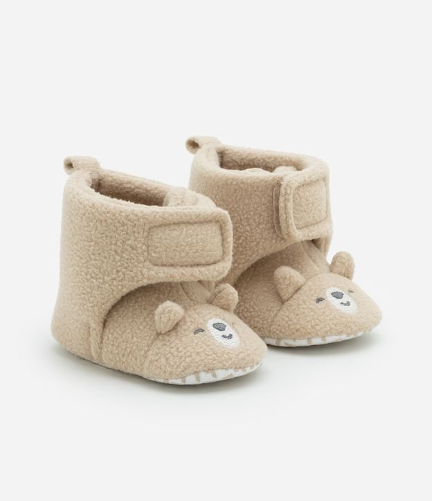 Bota Infantil em Fleece com Estampa Cara de Urso - Tam 0 a 12 meses