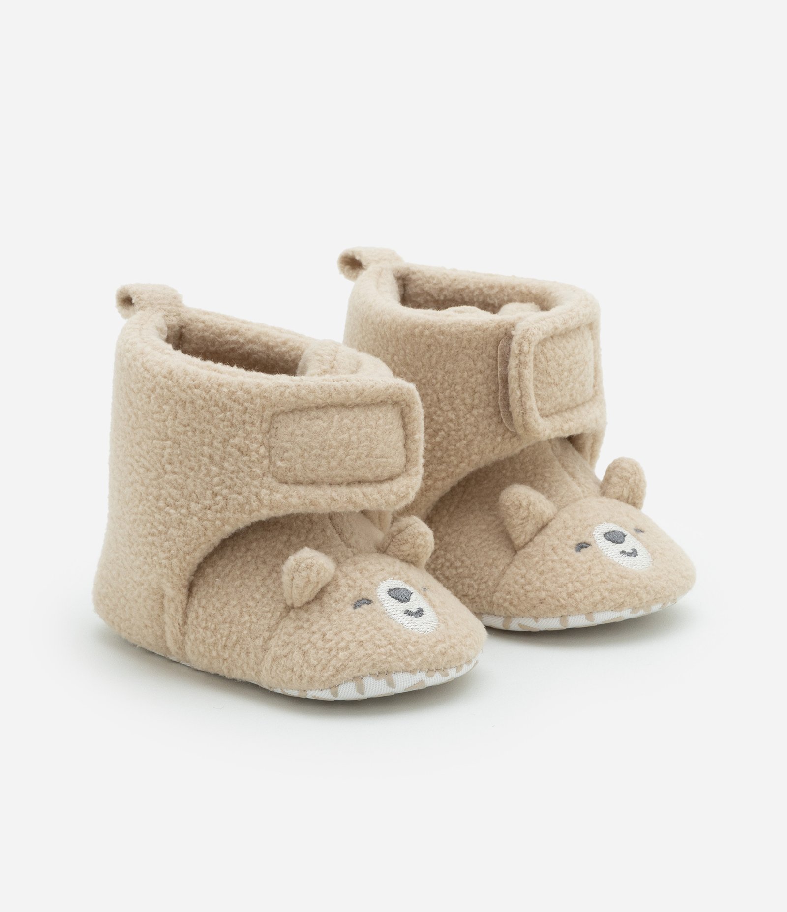 Bota Infantil em Fleece com Estampa Cara de Urso - Tam 0 a 12 meses Bege 1
