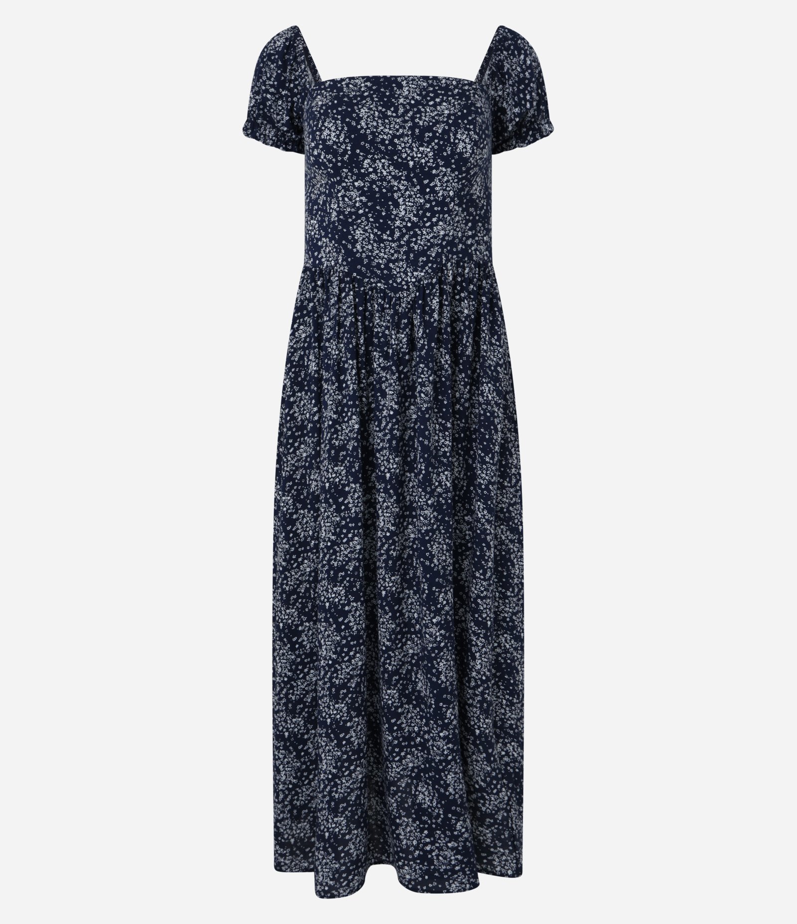 Vestido Midi em Viscose com Lastex e Estampa Floral Liberty Azul Marinho 6