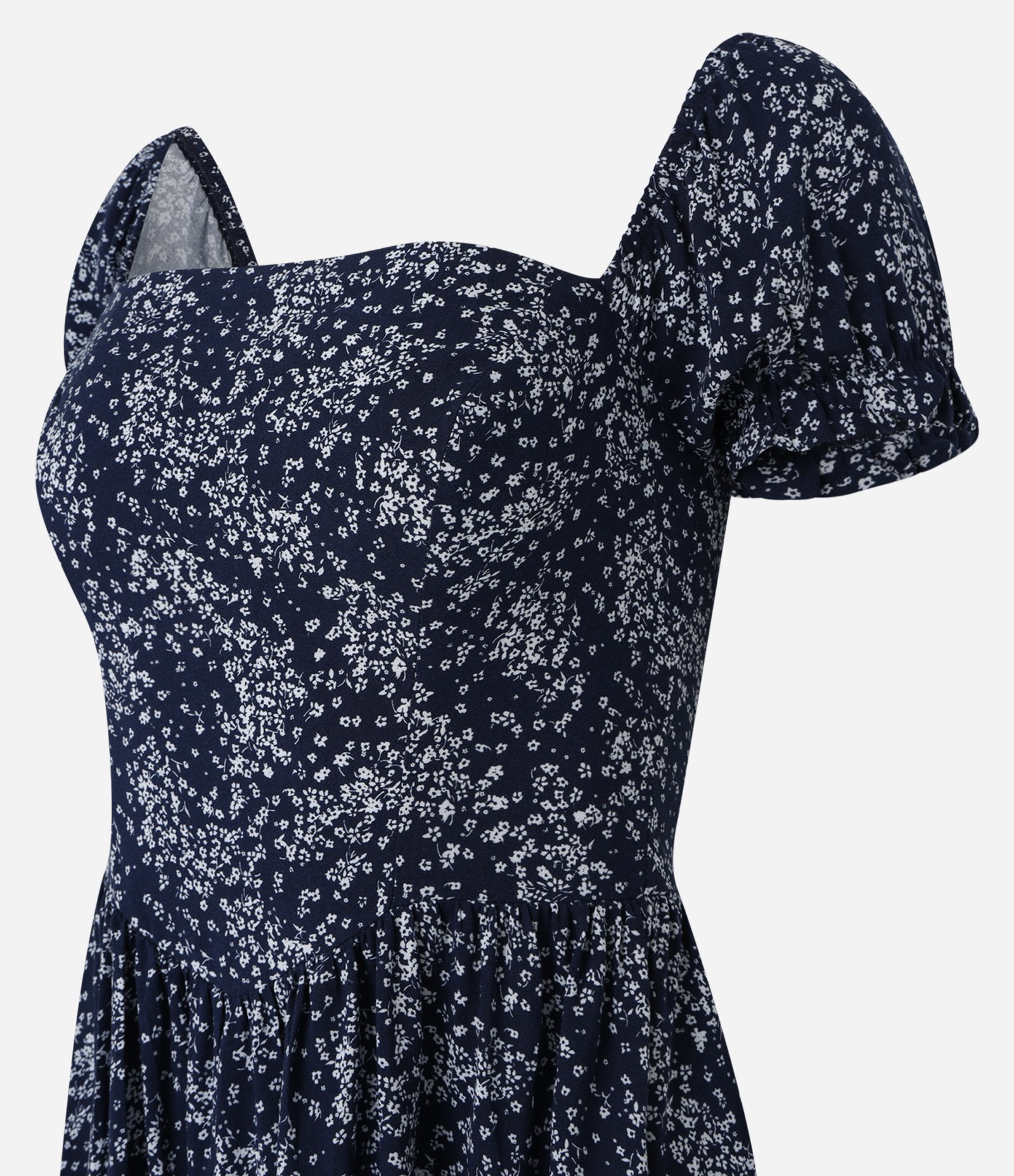 Vestido Midi em Viscose com Lastex e Estampa Floral Liberty Azul Marinho 7