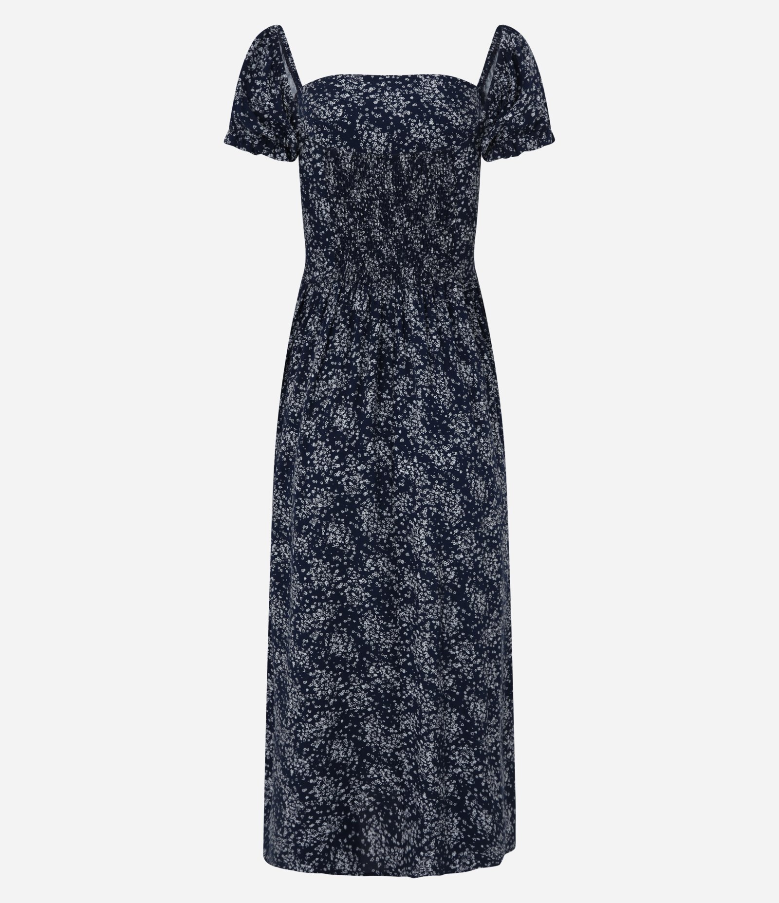 Vestido Midi em Viscose com Lastex e Estampa Floral Liberty Azul Marinho 8