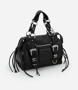 Bolsa Satchel Boho Média com Tiras e Fivela