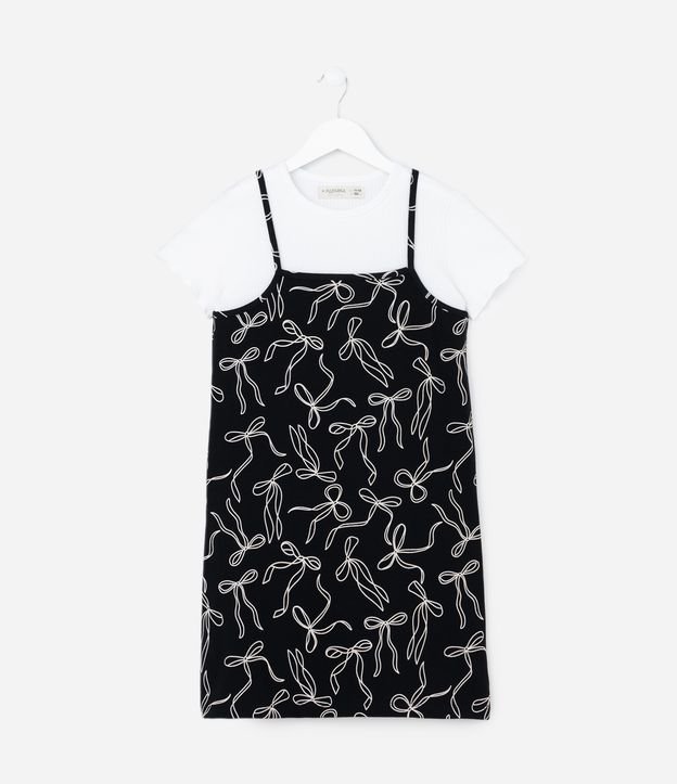 Vestido Infantil com Sobreposição e Estampa Laços - Tam 5 a 14 Anos