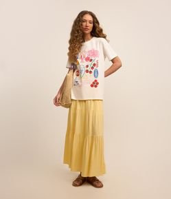 Saia Evasê Longa em Viscose com Babados e Cós Elástico