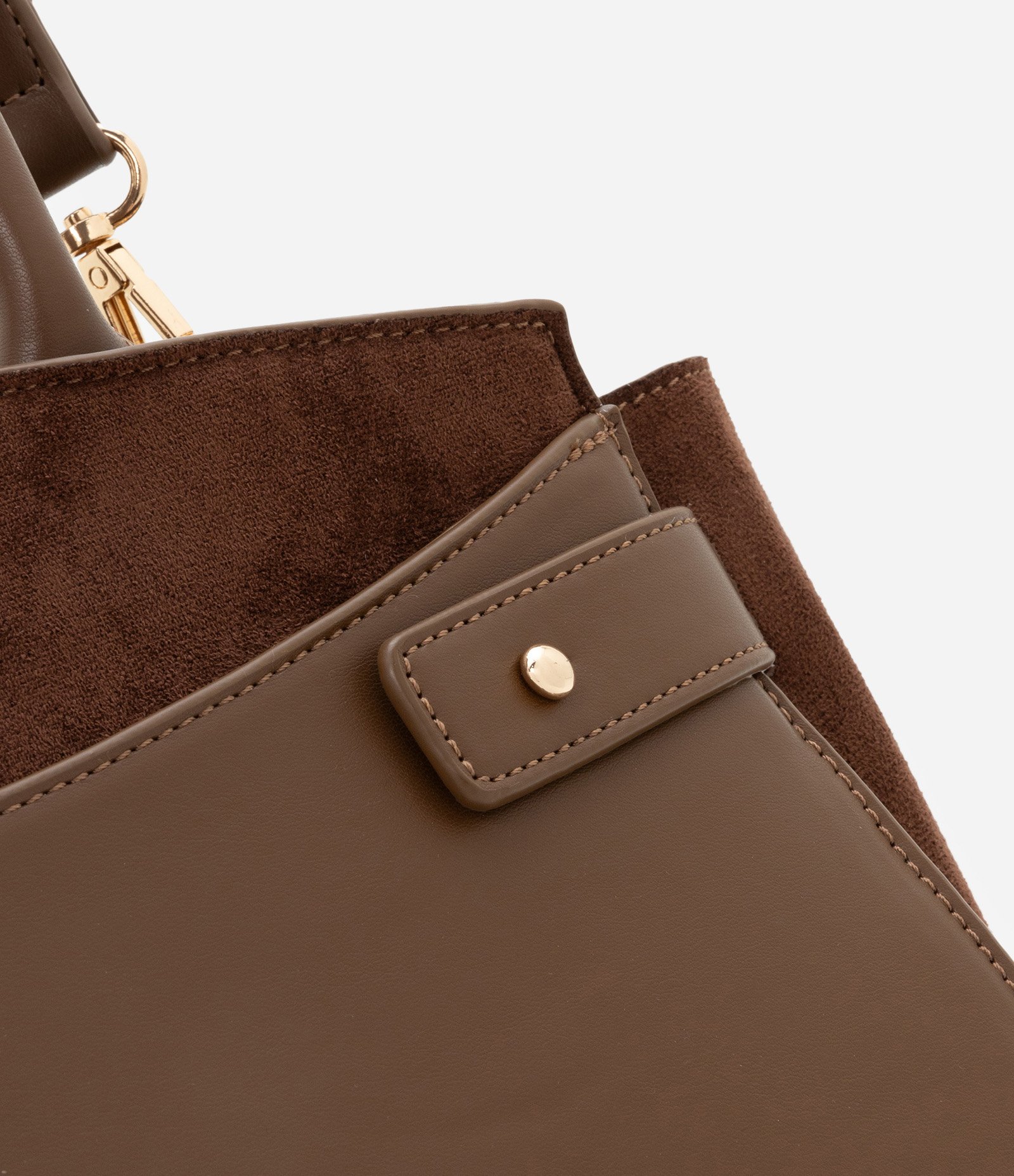 Bolsa Satchel em PU com Detalhes em Suede e Alças Médias Marrom 7