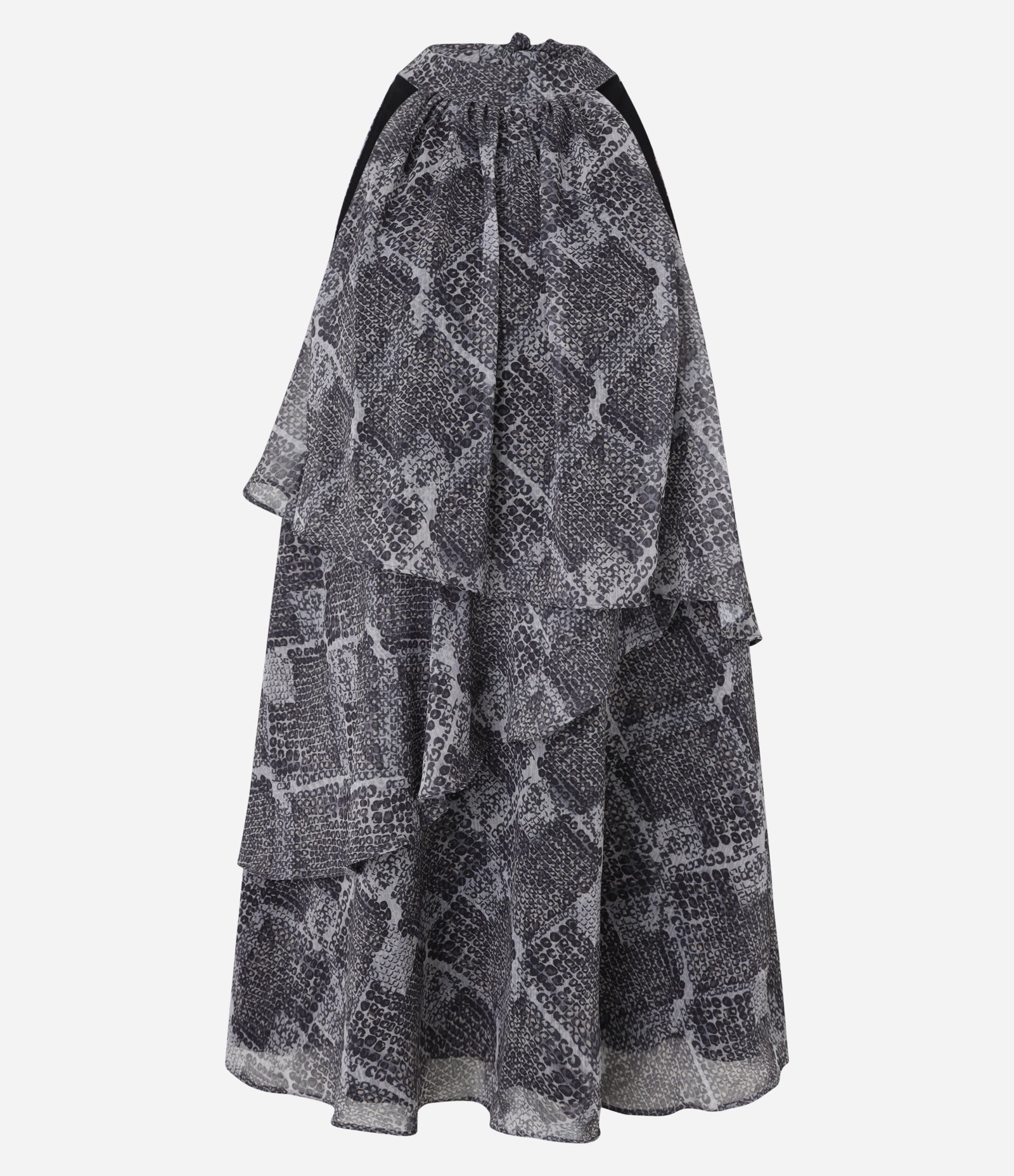 Vestido Evasê Curto em Chiffon com Estampa Serpente Cinza 7