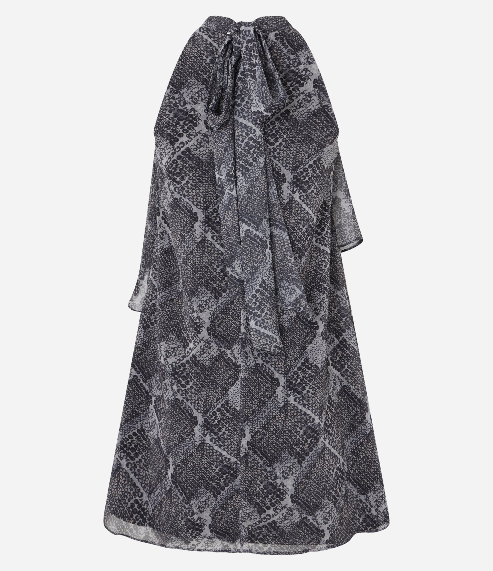 Vestido Evasê Curto em Chiffon com Estampa Serpente Cinza 8