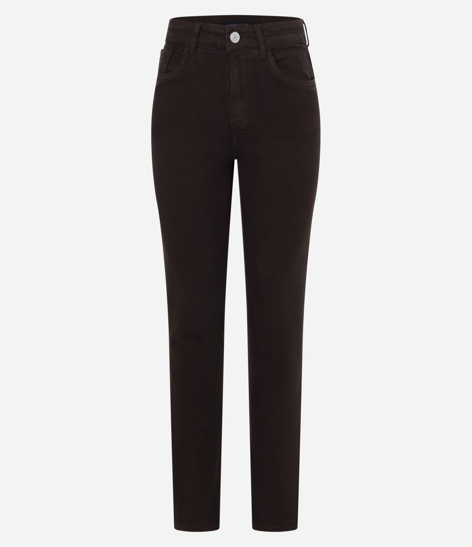 Calça Slim Cintura Média em Jeans com Elastano e Fenda Marrom 7