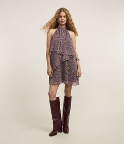 Vestido Evasê Curto em Chiffon com Estampa Abstrata