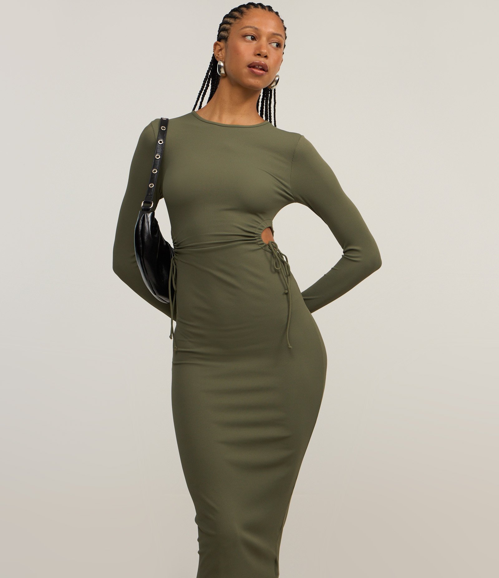 Vestido New Midi em Ribana com Aberturas Laterais com Amarração Verde 2