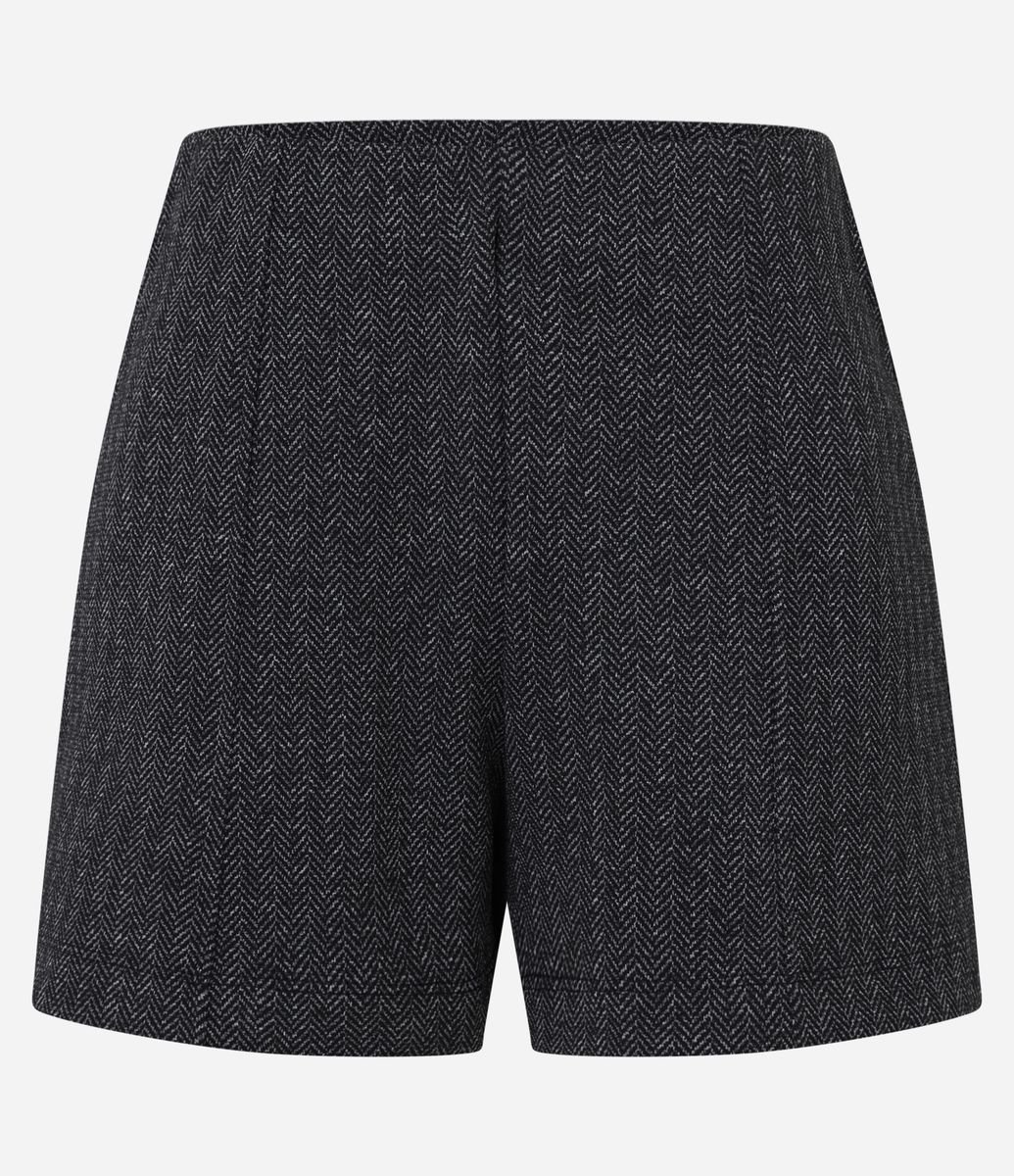 Short Curto em Jacquard Espinha de Peixe com Friso Frontal Cinza