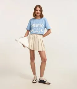 Mini Saia em Alfaiataria com Pregas e Amarração no Cós