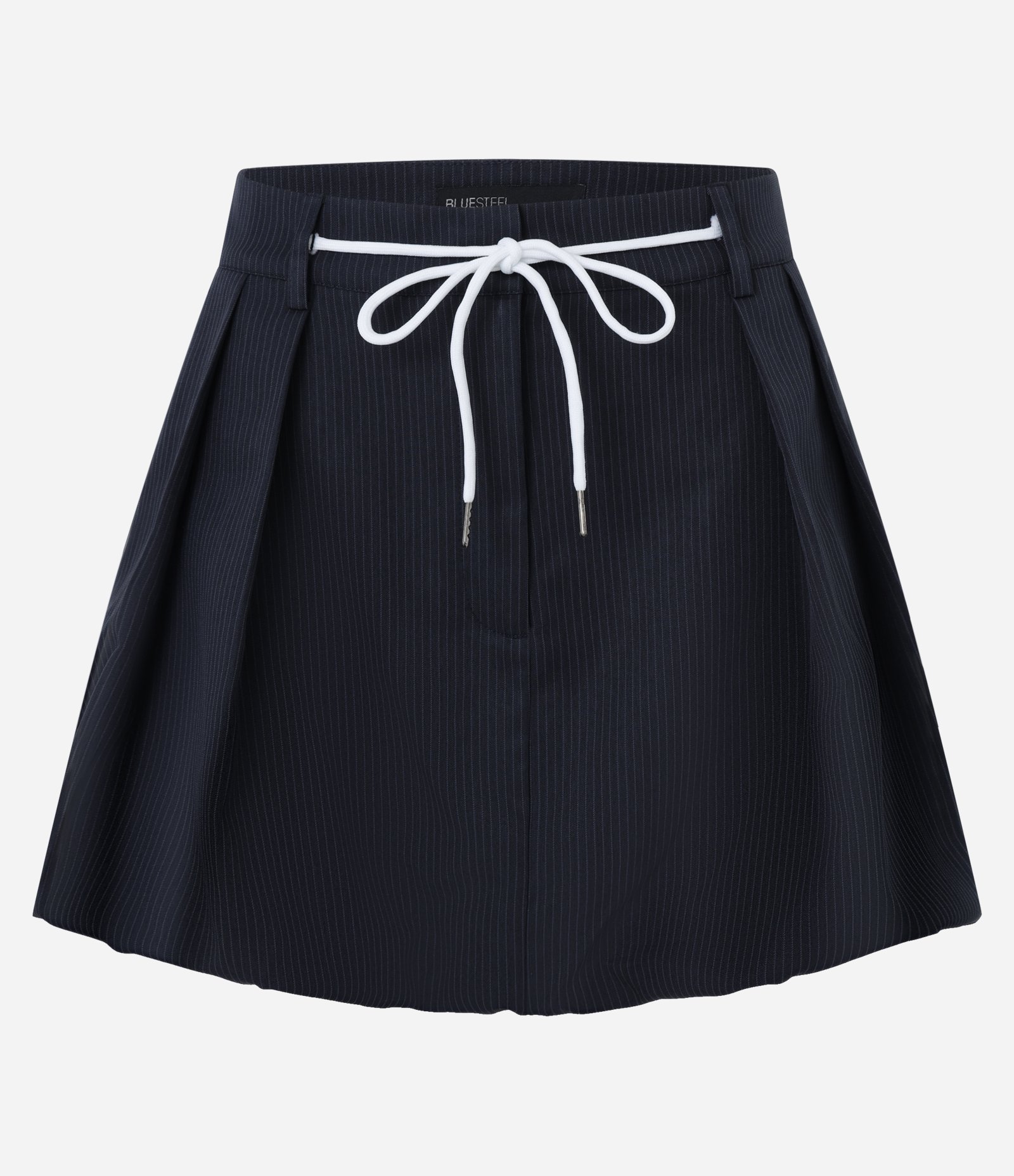 Saia Balonê em Alfaiataria Xadrez Pied-de-poule com Amarração no Cós Preto 8