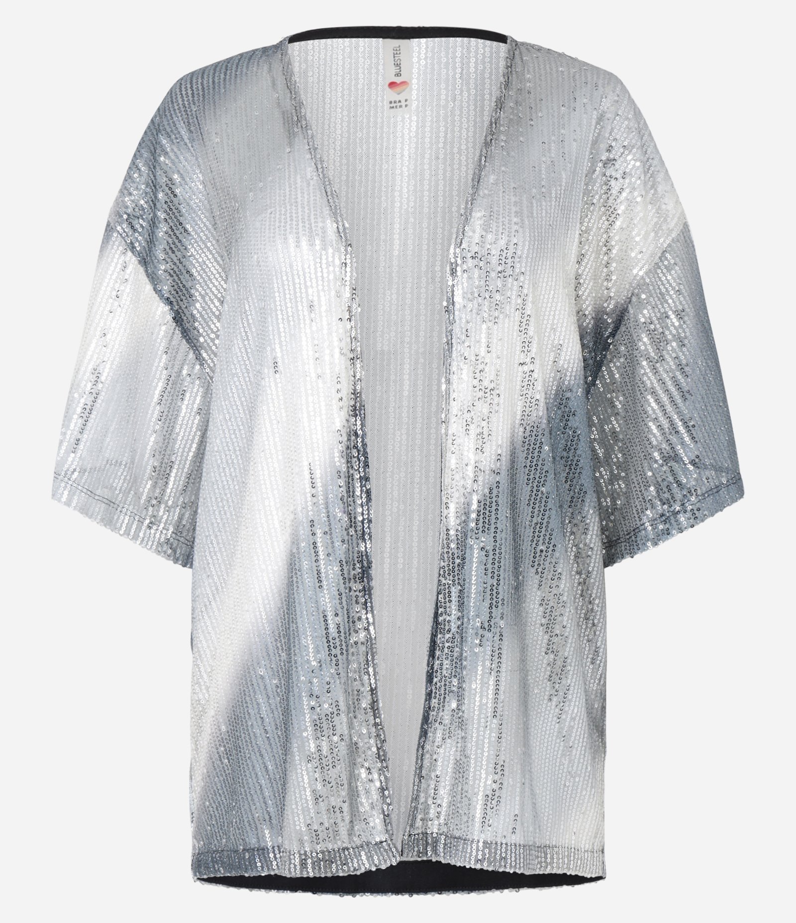 Kimono Alongado em Paetê Degradê com Manga Curta Cinza 5