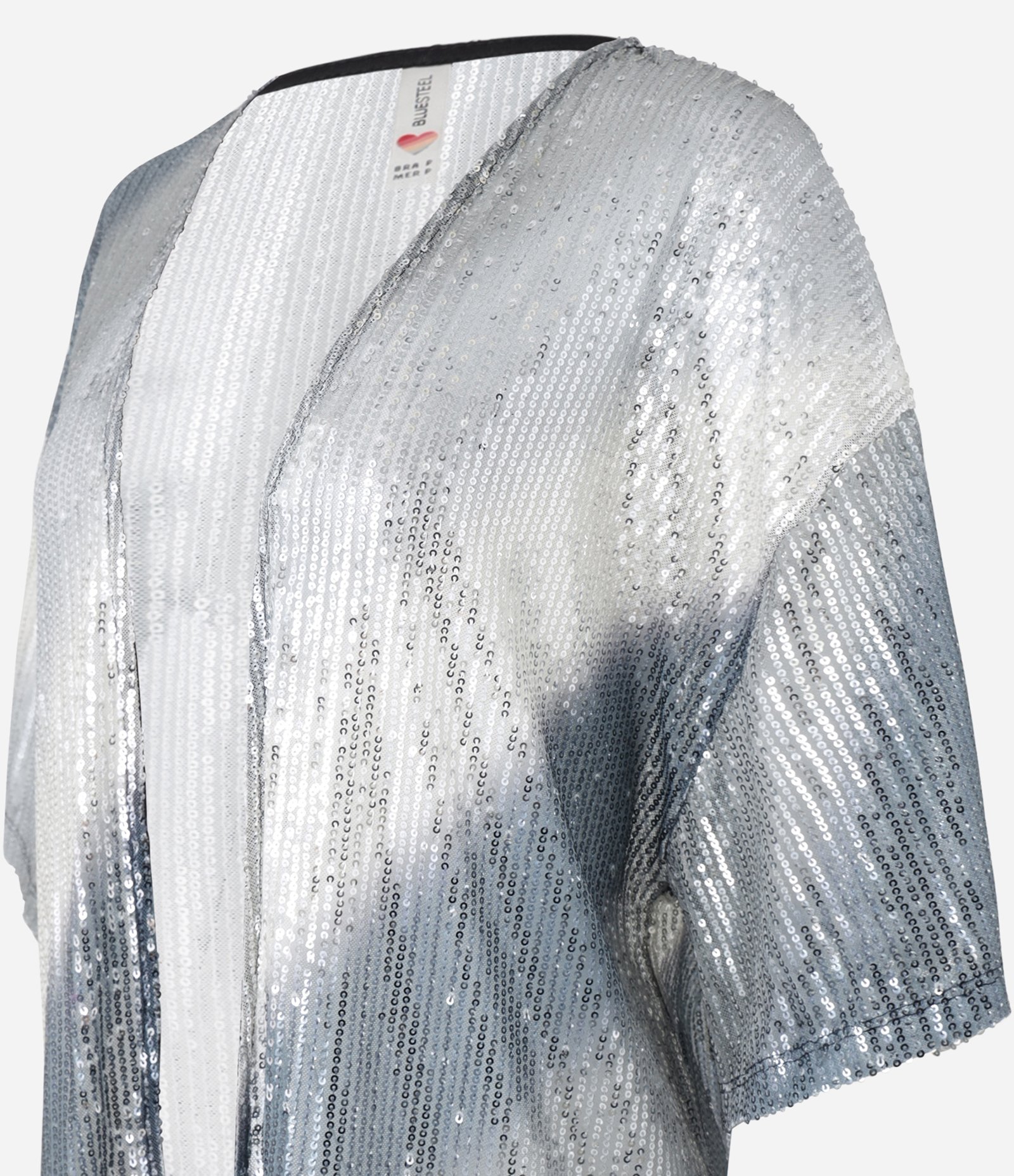 Kimono Alongado em Paetê Degradê com Manga Curta Cinza 6