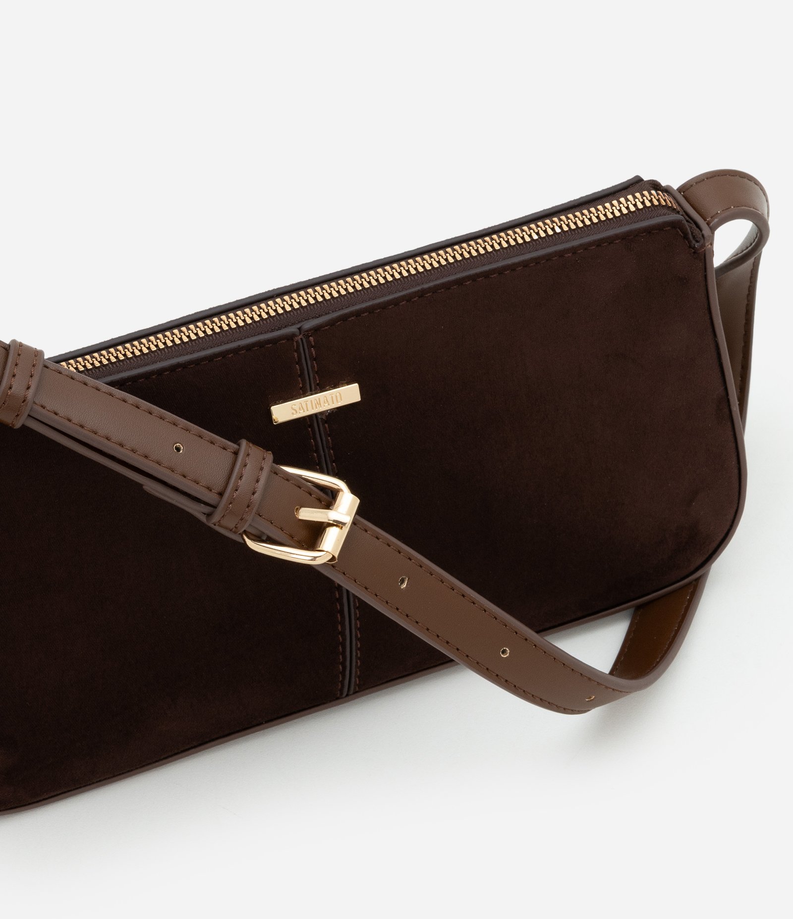 Bolsa Baguete Pequena com Recortes e Efeito Suede Marrom 6
