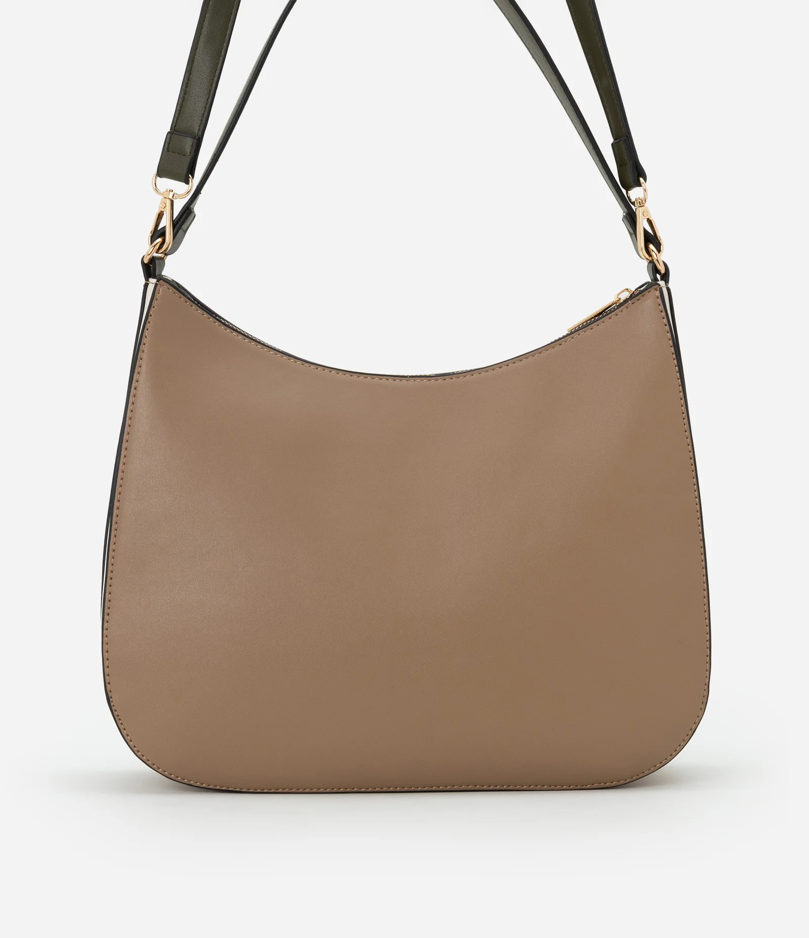 Bolsa Hobo Média com Alça Longa Removível e Detalhe Laterais Bege/Marrom 4