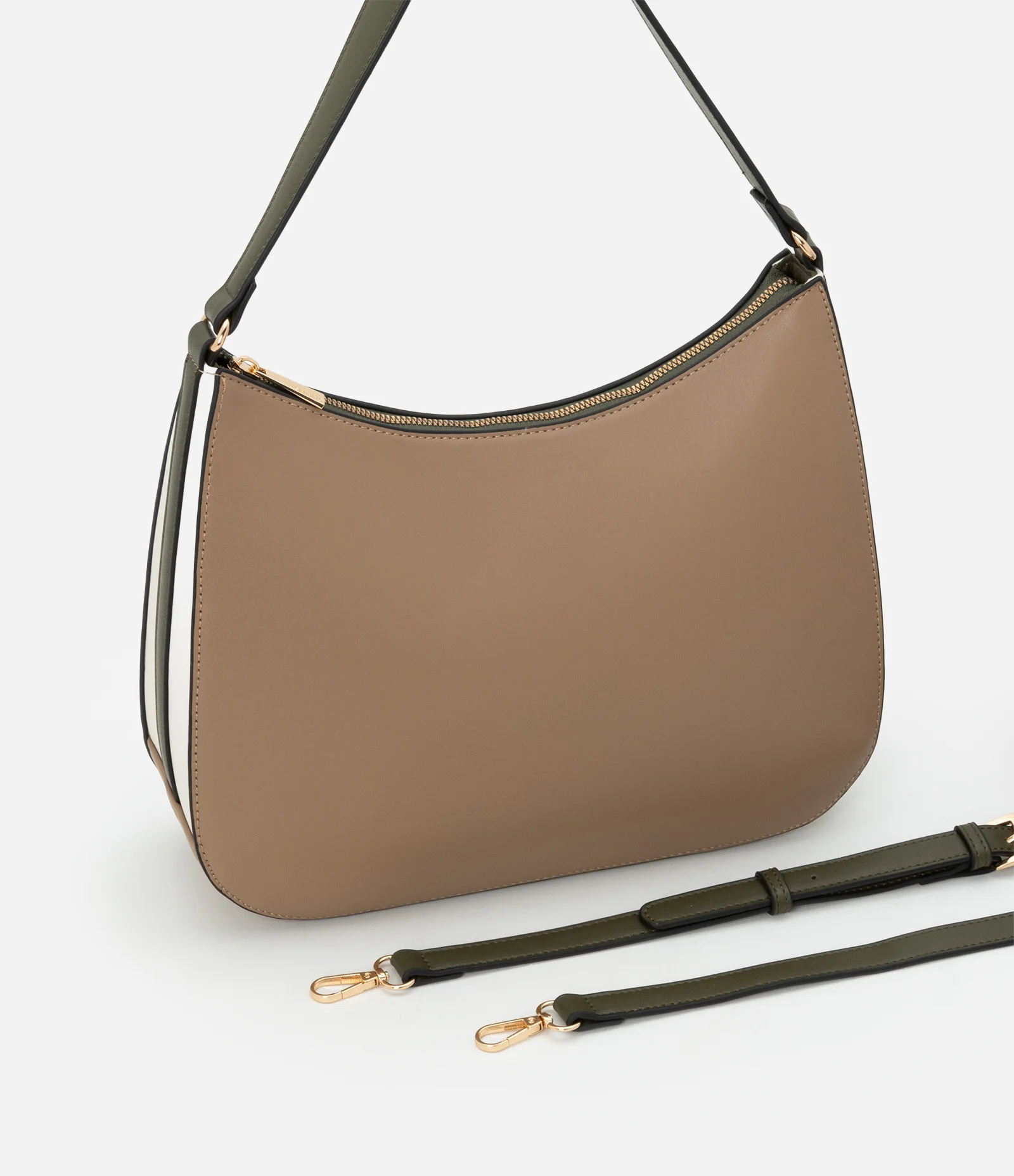 Bolsa Hobo Média com Alça Longa Removível e Detalhe Laterais Bege/Marrom 6