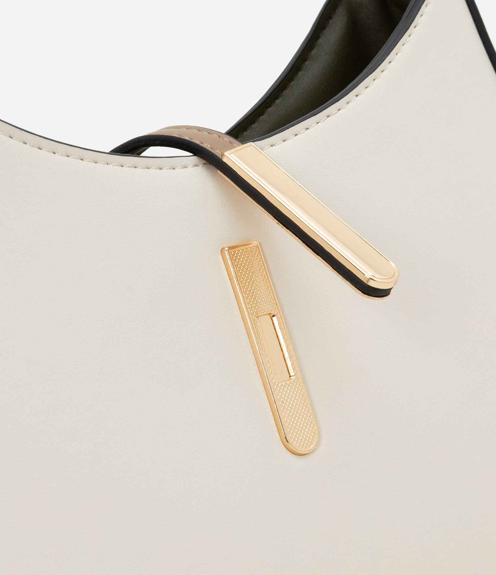 Bolsa Baguete Pequena com Fechamento Lapela de Metal Off White/Verde 5