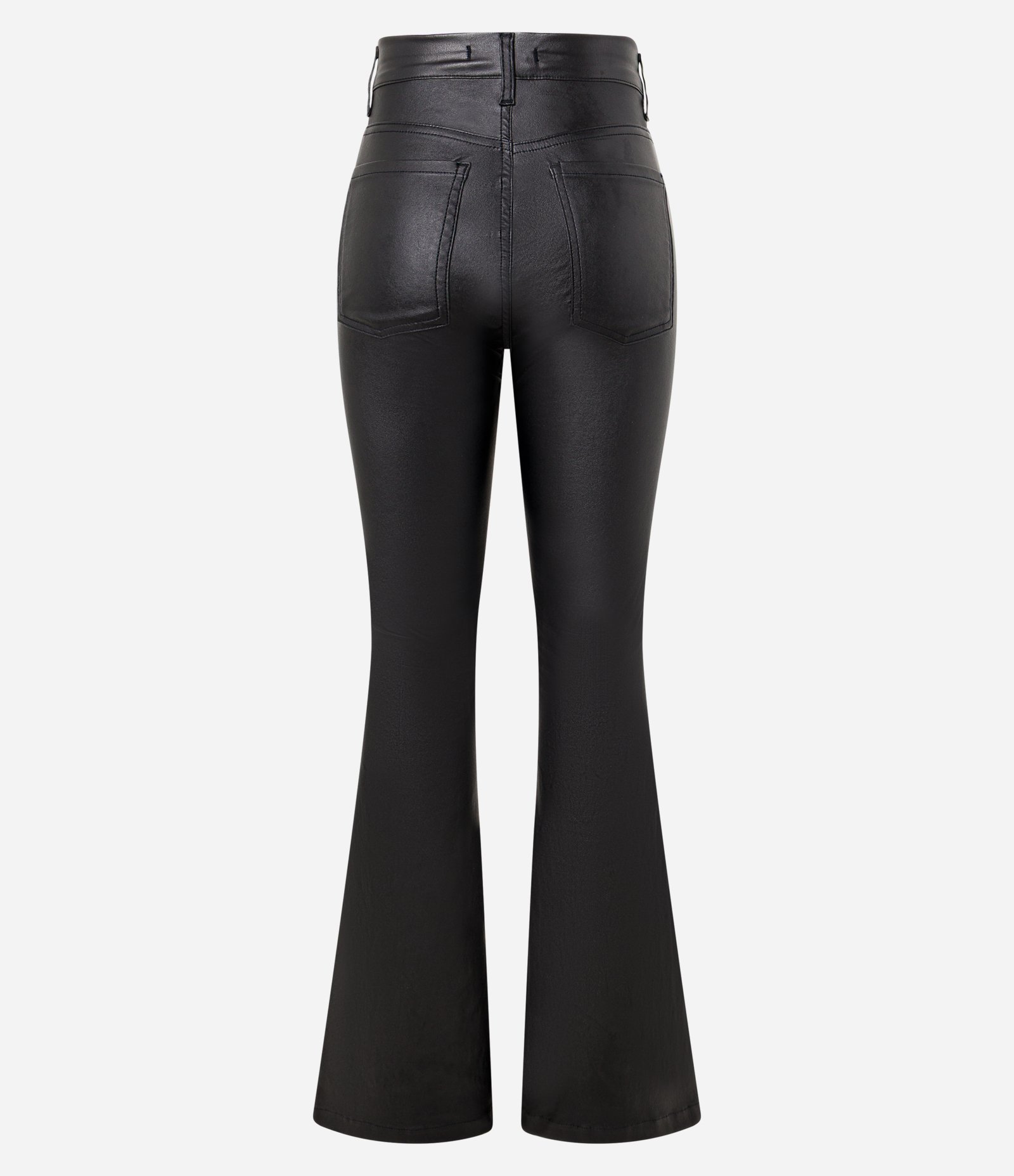 Calça Bootcut em Sarja Resinada com Cintura Média Preto 8