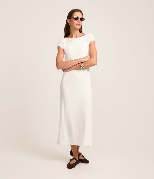 Vestido Midi em Ribana com Gola Reta