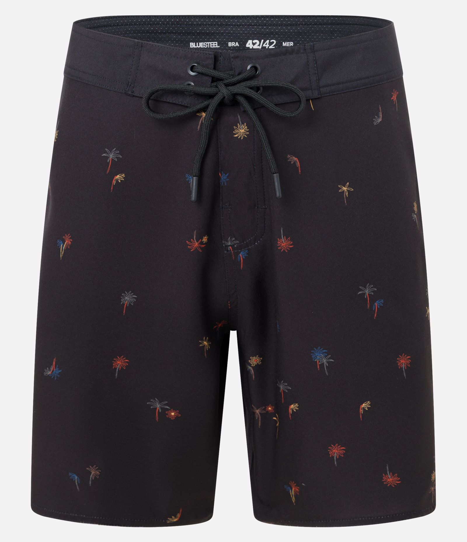 Bermuda em Microfibra com Estampa de Coqueiros e Bolso com Lapela Preto 4