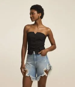 Bermuda Jeans Destroyer com Barra Desfiada