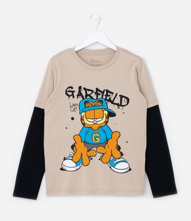 Camiseta Infantil com Estampa Garfield Brilha no Escuro - Tam 5 a 14 Anos