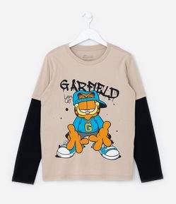 Camiseta Infantil com Estampa Garfield Brilha no Escuro - Tam 5 a 14 Anos