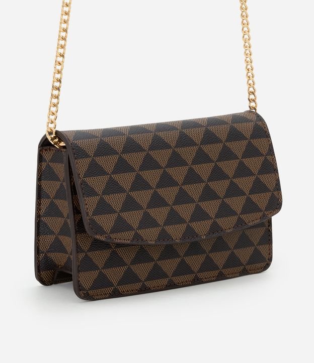 Bolsa Transversal Pequena Estampa Triangular e Alça de Corrente