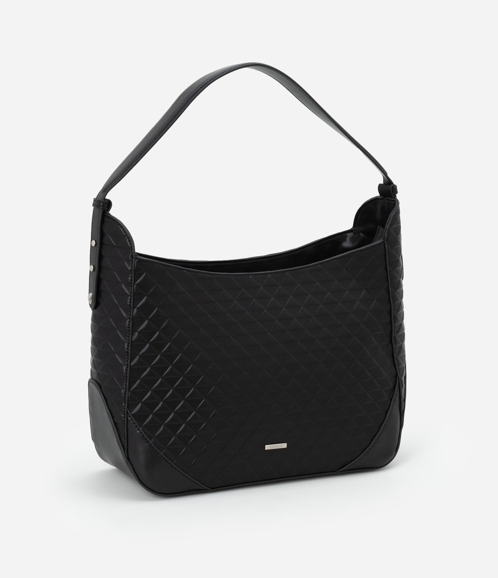 Bolsa Hobo Média com Textura Embossed Preto 1