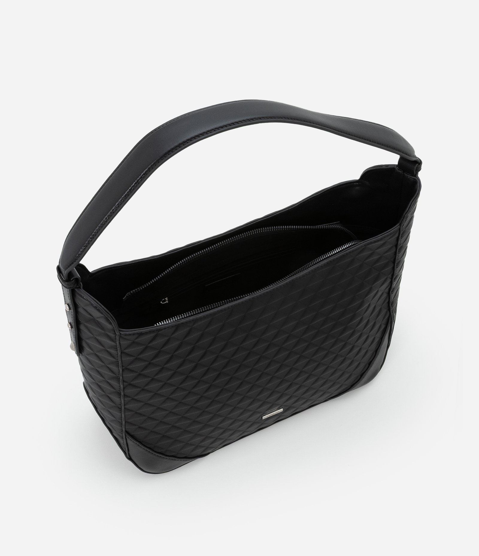 Bolsa Hobo Média com Textura Embossed Preto 5