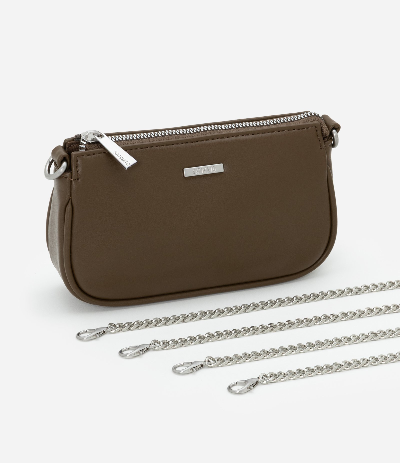 Bolsa Baguete Pequena com Alça de Corrente Removível Marrom 8