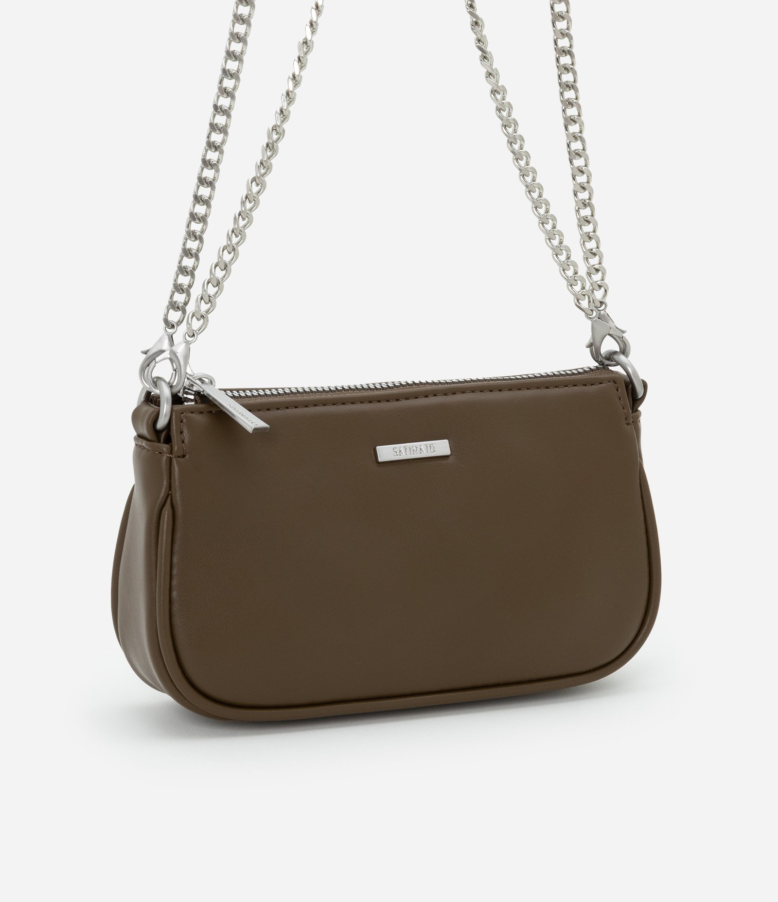 Bolsa Baguete Pequena com Alça de Corrente Removível Marrom 1