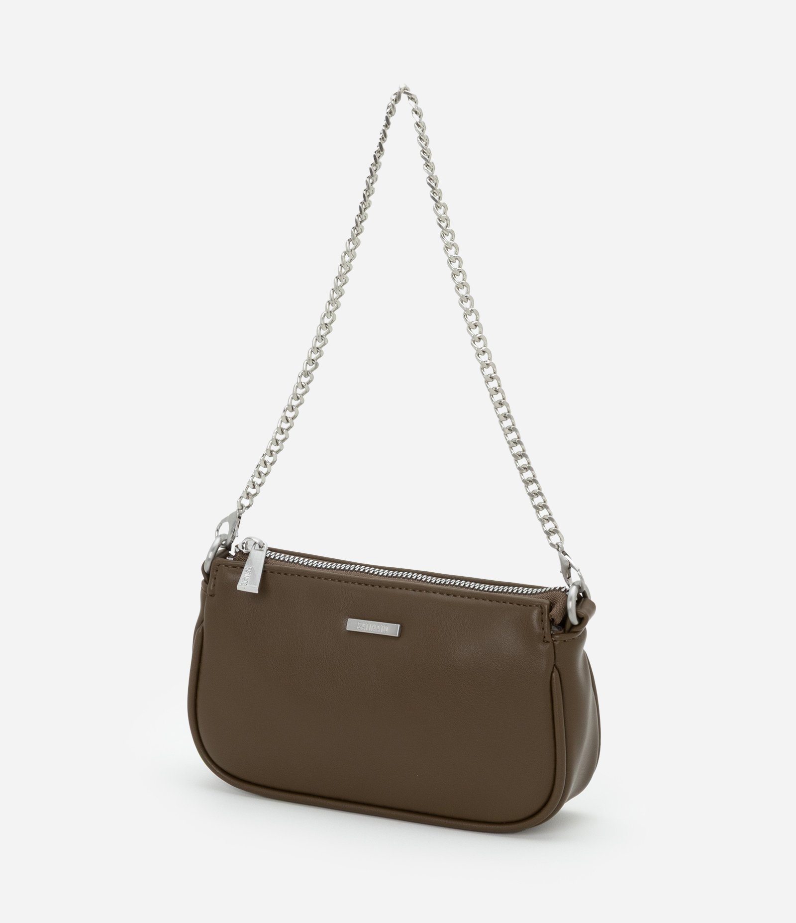 Bolsa Baguete Pequena com Alça de Corrente Removível Marrom 4
