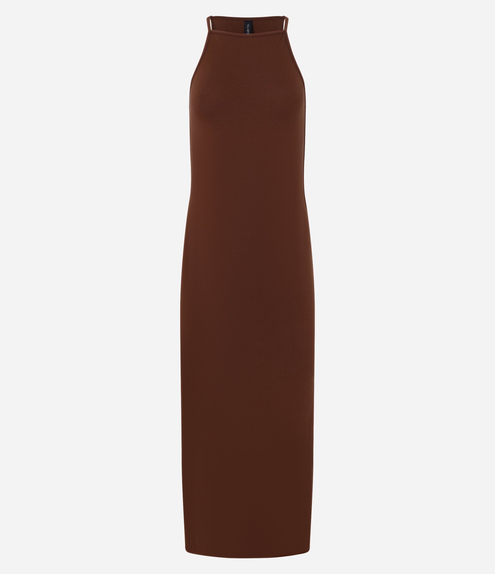 Vestido Midi em Algodão com Alça Fina e Gola Halter Marrom 4