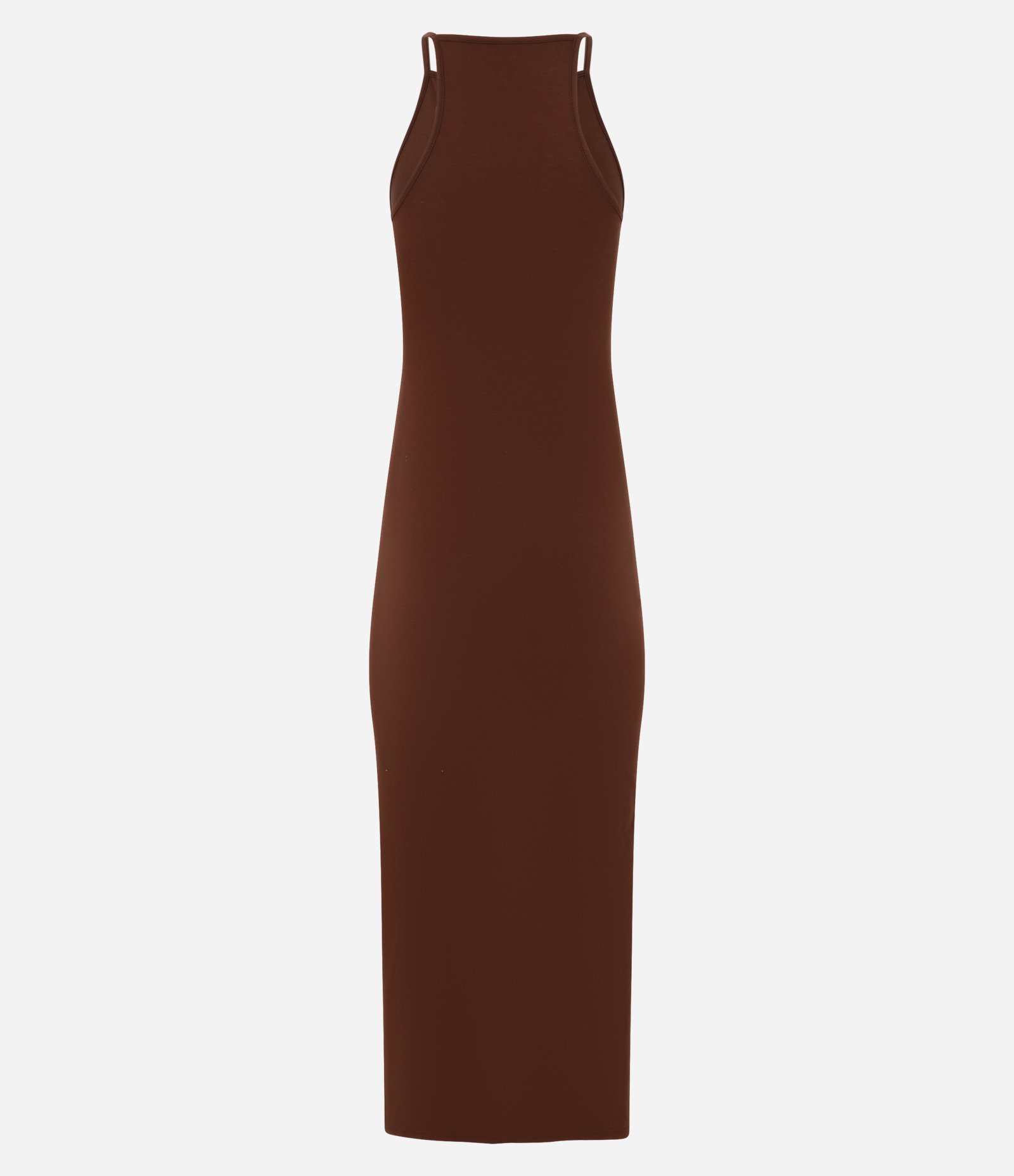 Vestido Midi em Algodão com Alça Fina e Gola Halter Marrom 5