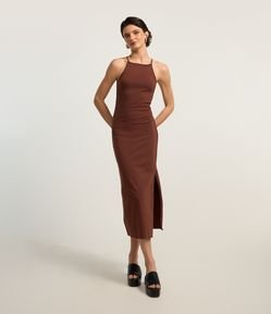 Vestido Midi em Algodão com Alça Fina e Gola Halter