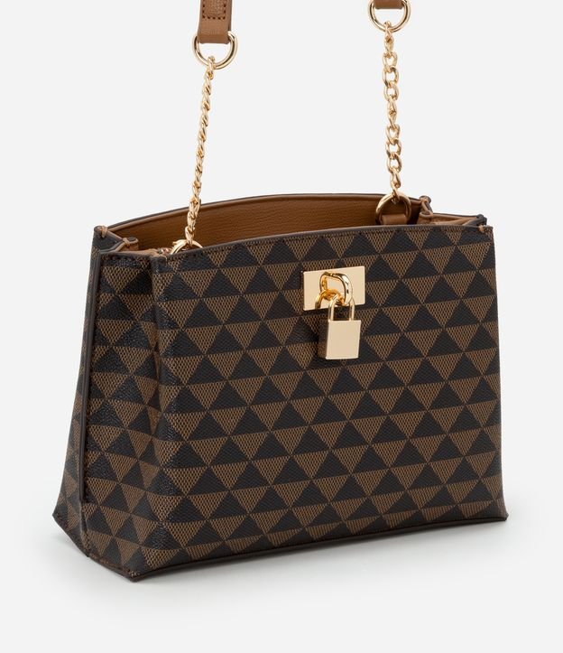 Bolsa Transversal Média com Alça de Corrente e Detalhe de Cadeado