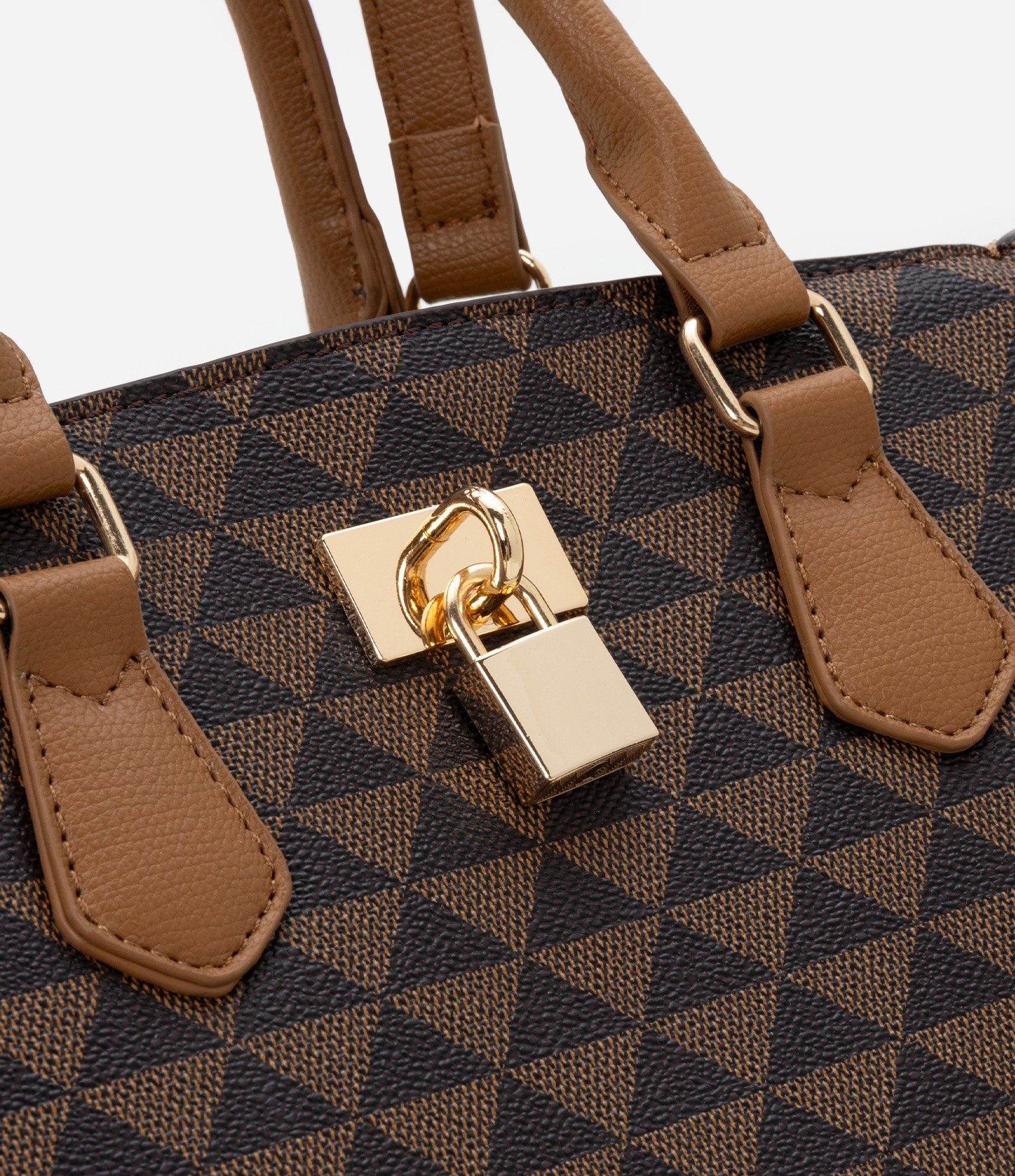 Bolsa Satchel Grande com Detalhe de Cadeado Marrom 4