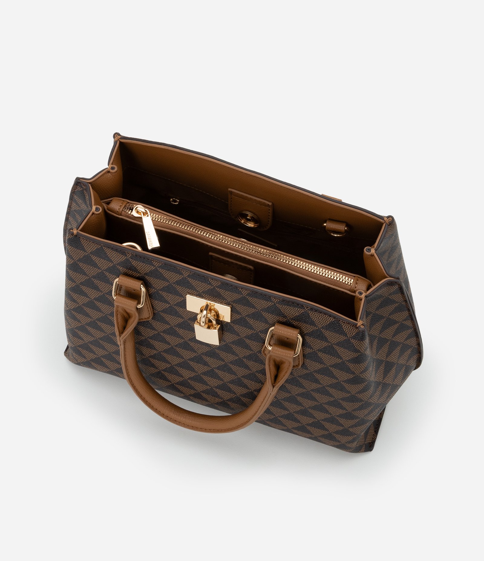 Bolsa Satchel Grande com Detalhe de Cadeado Marrom 5