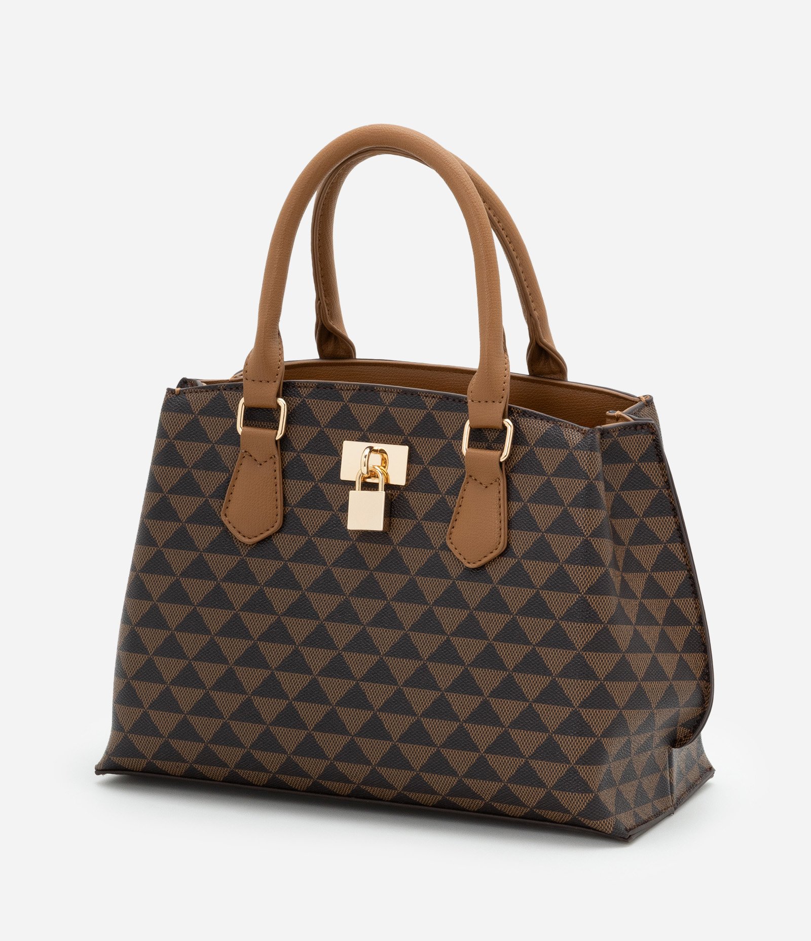 Bolsa Satchel Grande com Detalhe de Cadeado Marrom 6