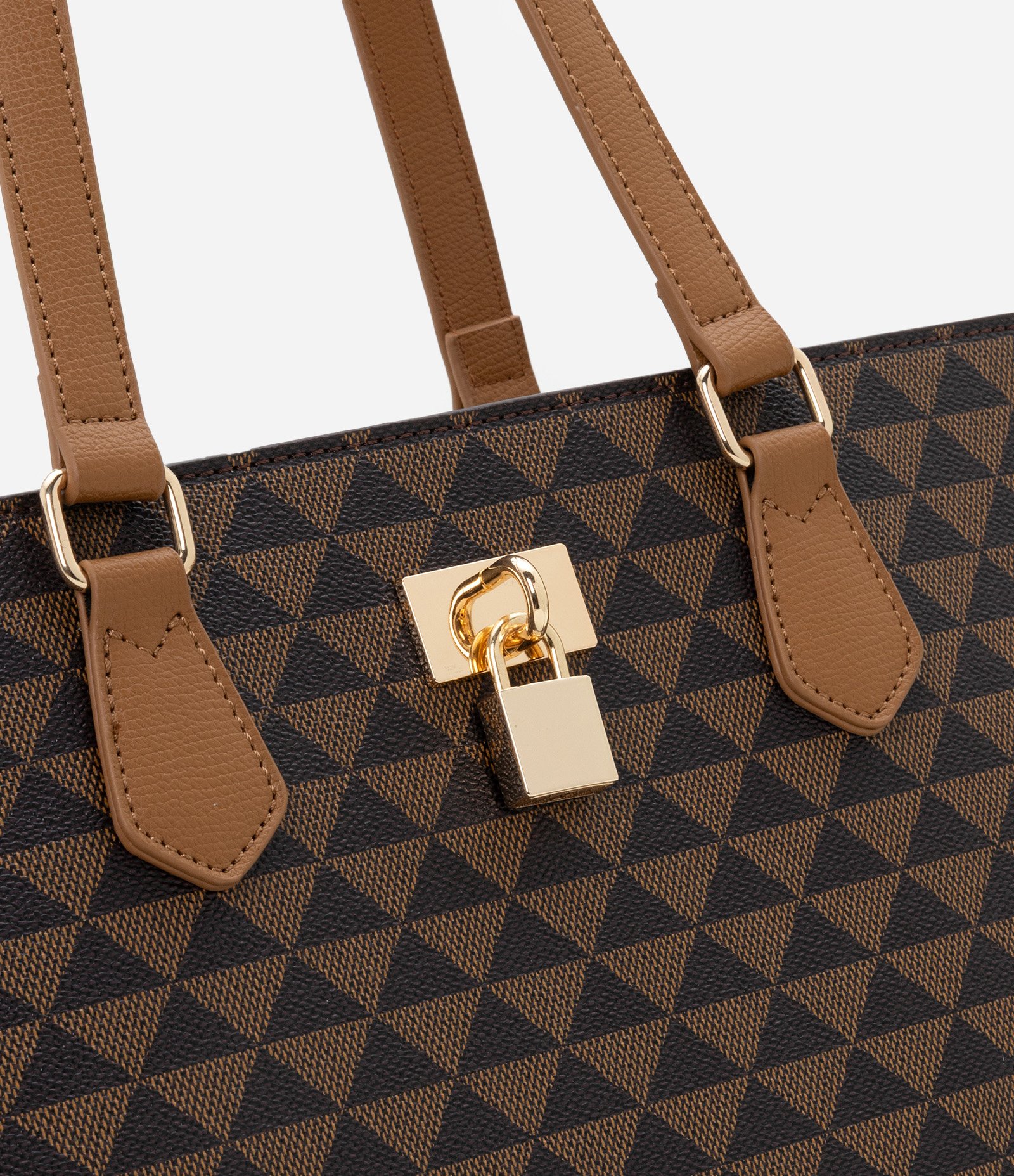 Bolsa Shopper Grande com Detalhe de Cadeado Marrom 5