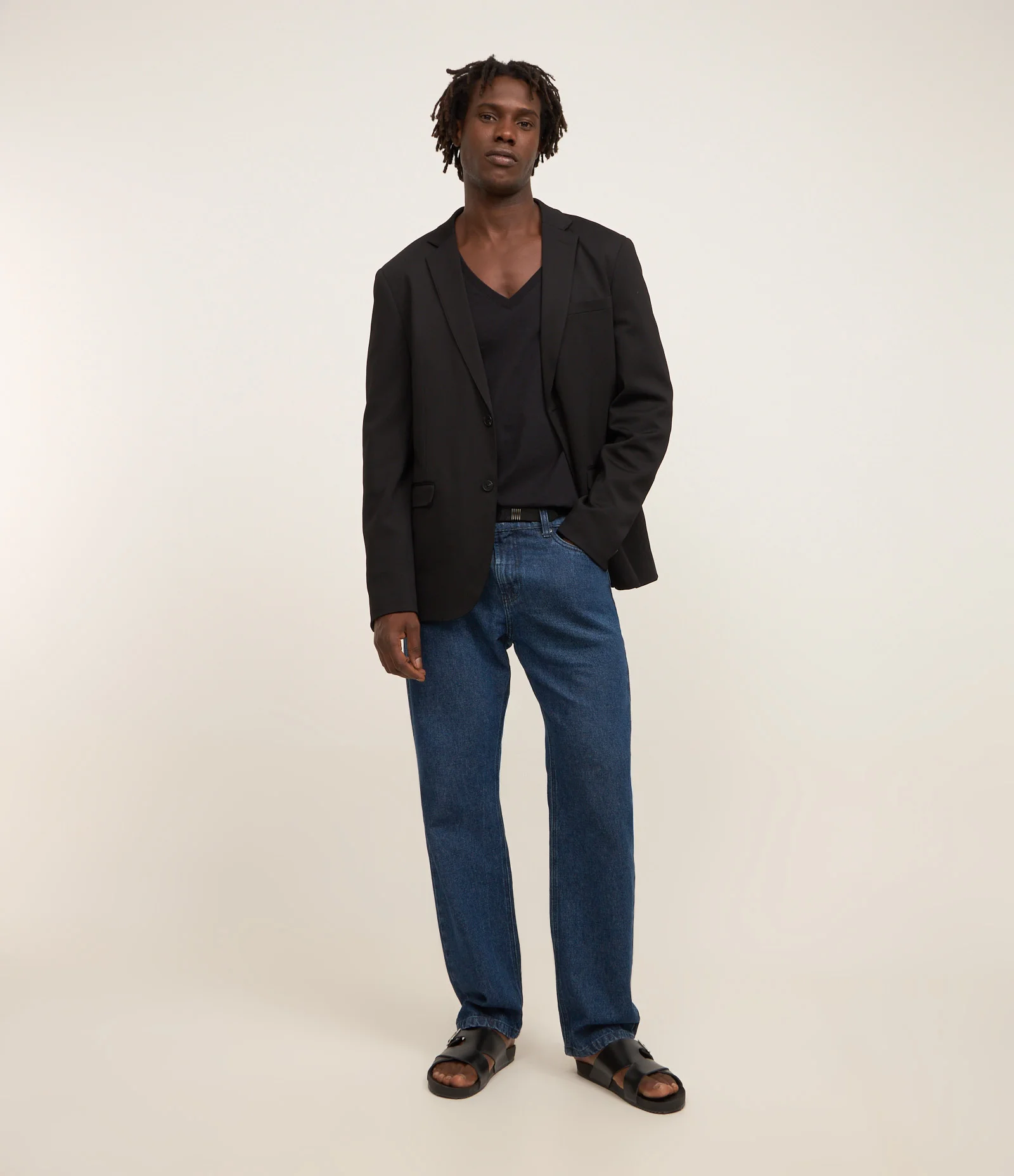 Camiseta Slim em Algodão com Gola em V mais Profundo Preto 2