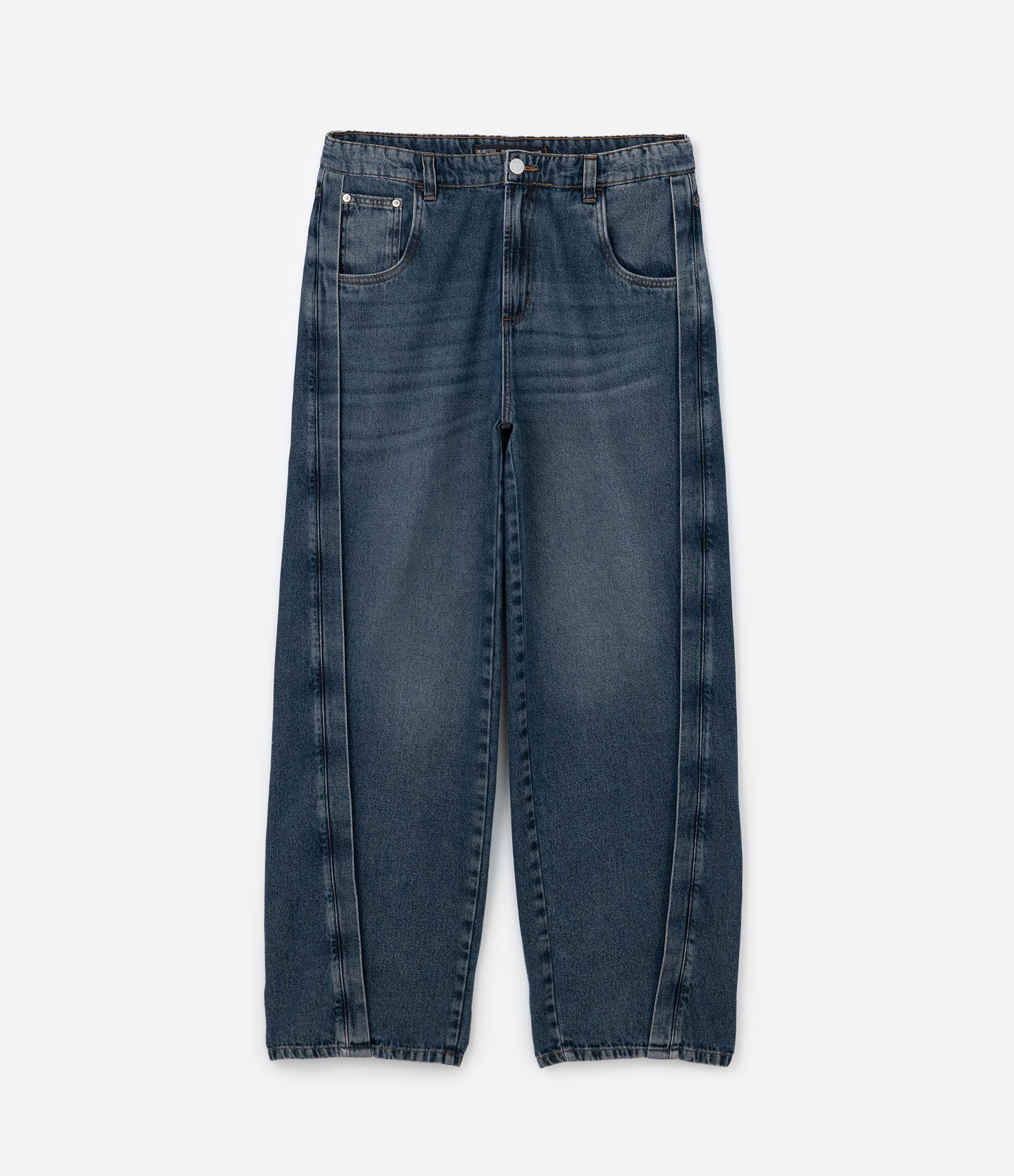 Calça Super Baggy em Jeans com Costura Lateral Deslocada Azul 7