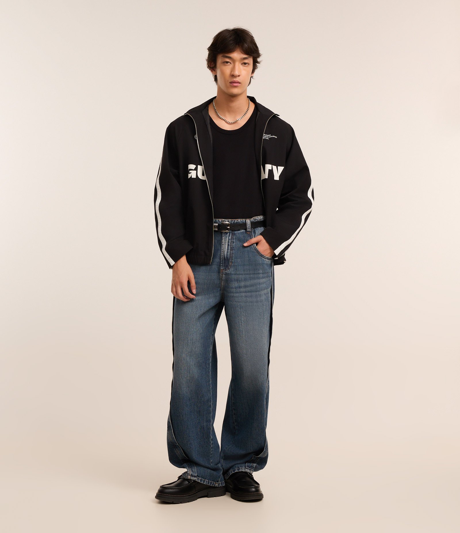 Calça Super Baggy em Jeans com Costura Lateral Deslocada Azul 1