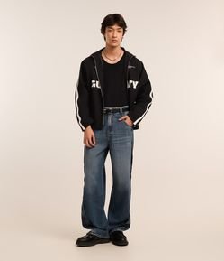 Calça Super Baggy em Jeans com Costura Lateral Deslocada