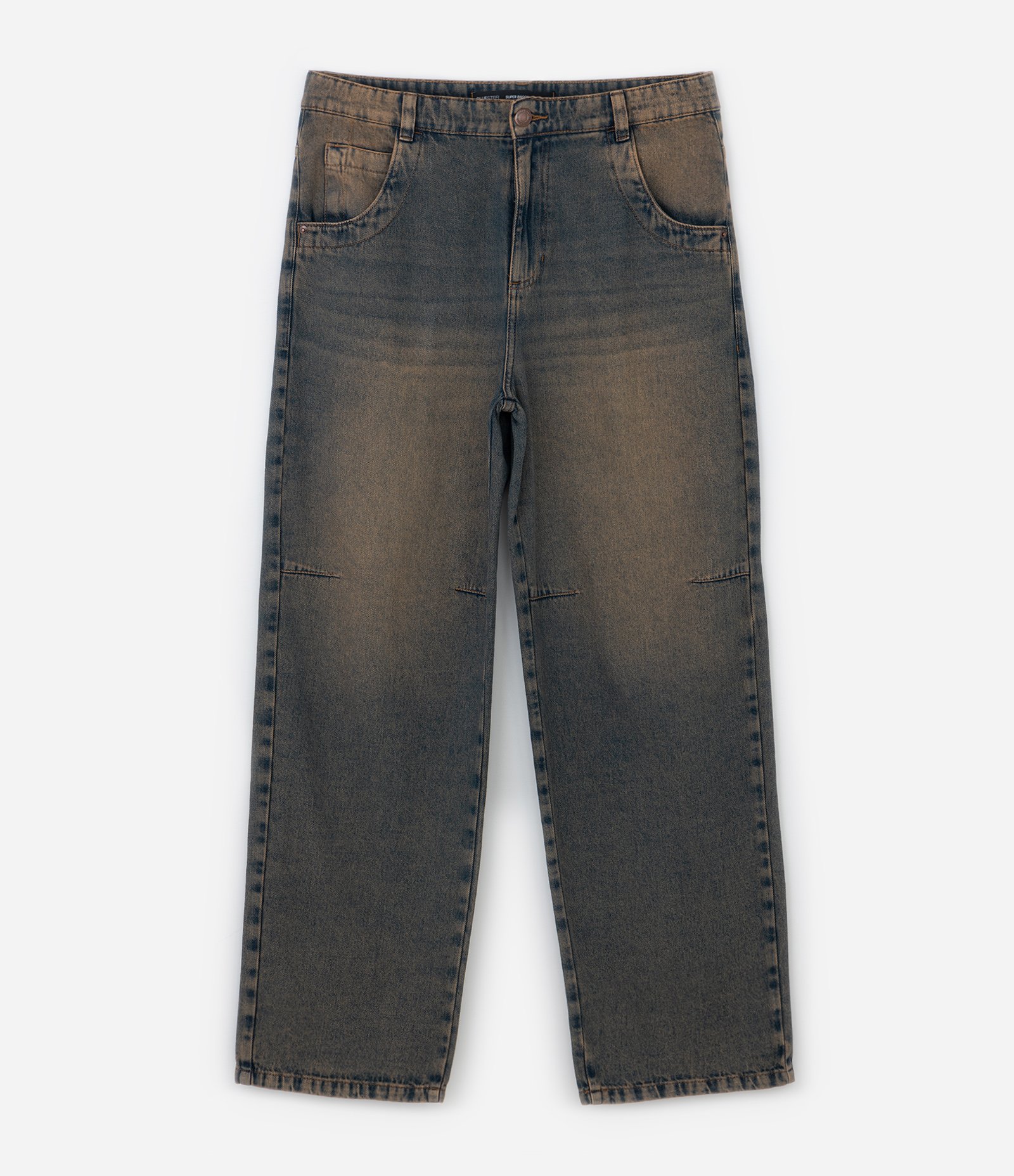 Calça Super Baggy em Jeans Dirty com Bordado no Bolso Cinza