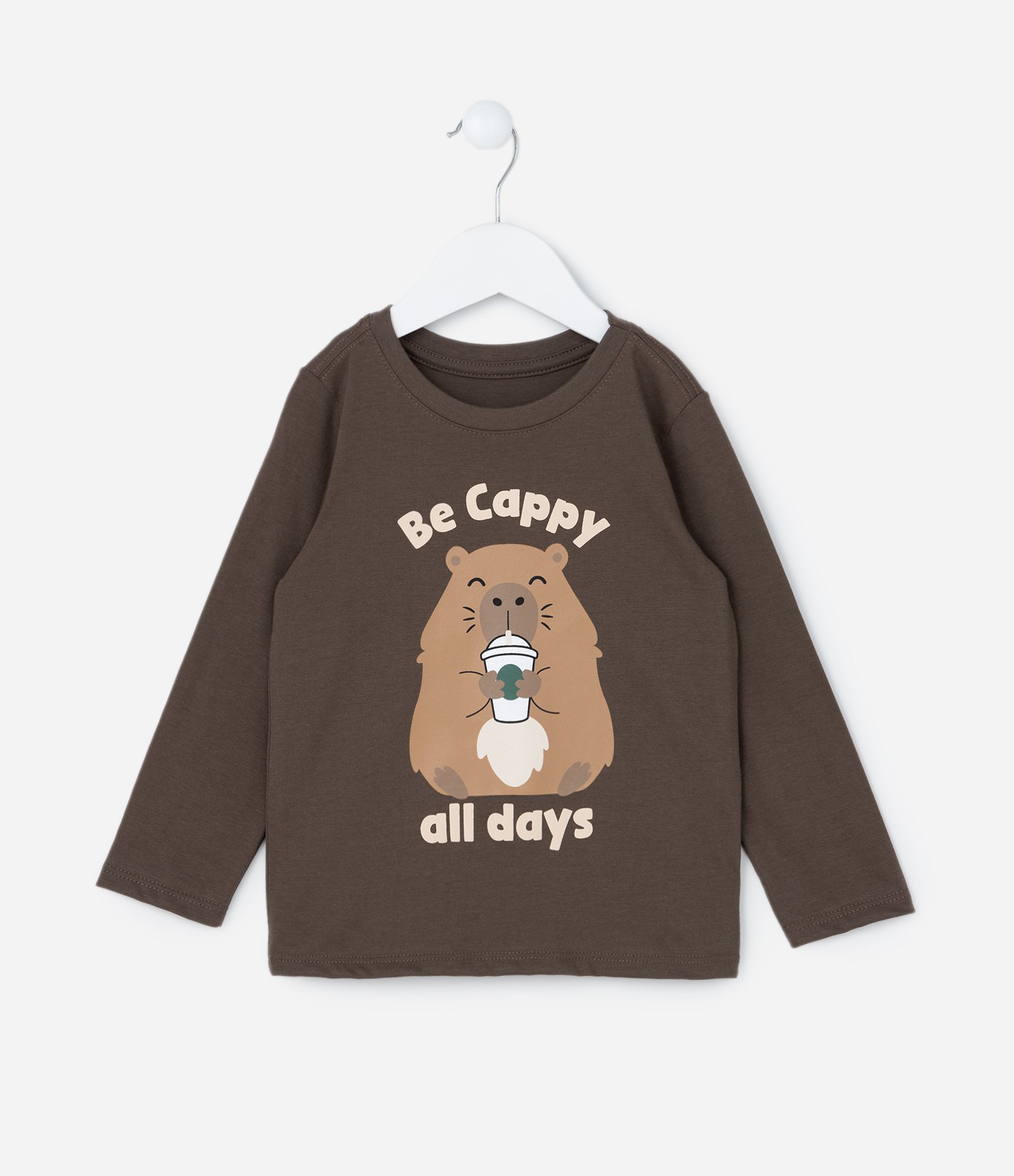 Camiseta Infantil com Estampa Capivara - Tam 1 a 6 Anos Marrom 1
